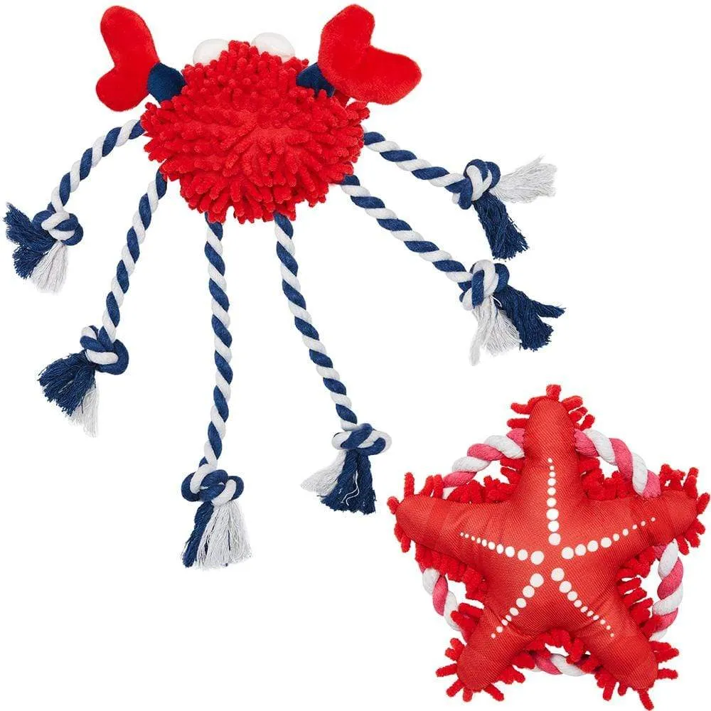 2 Pack, 14" Crab   7 4/5" Sea-star Squeaky Plush Dog Chew Toy for Puppies, Durable Dog Interactive Toys