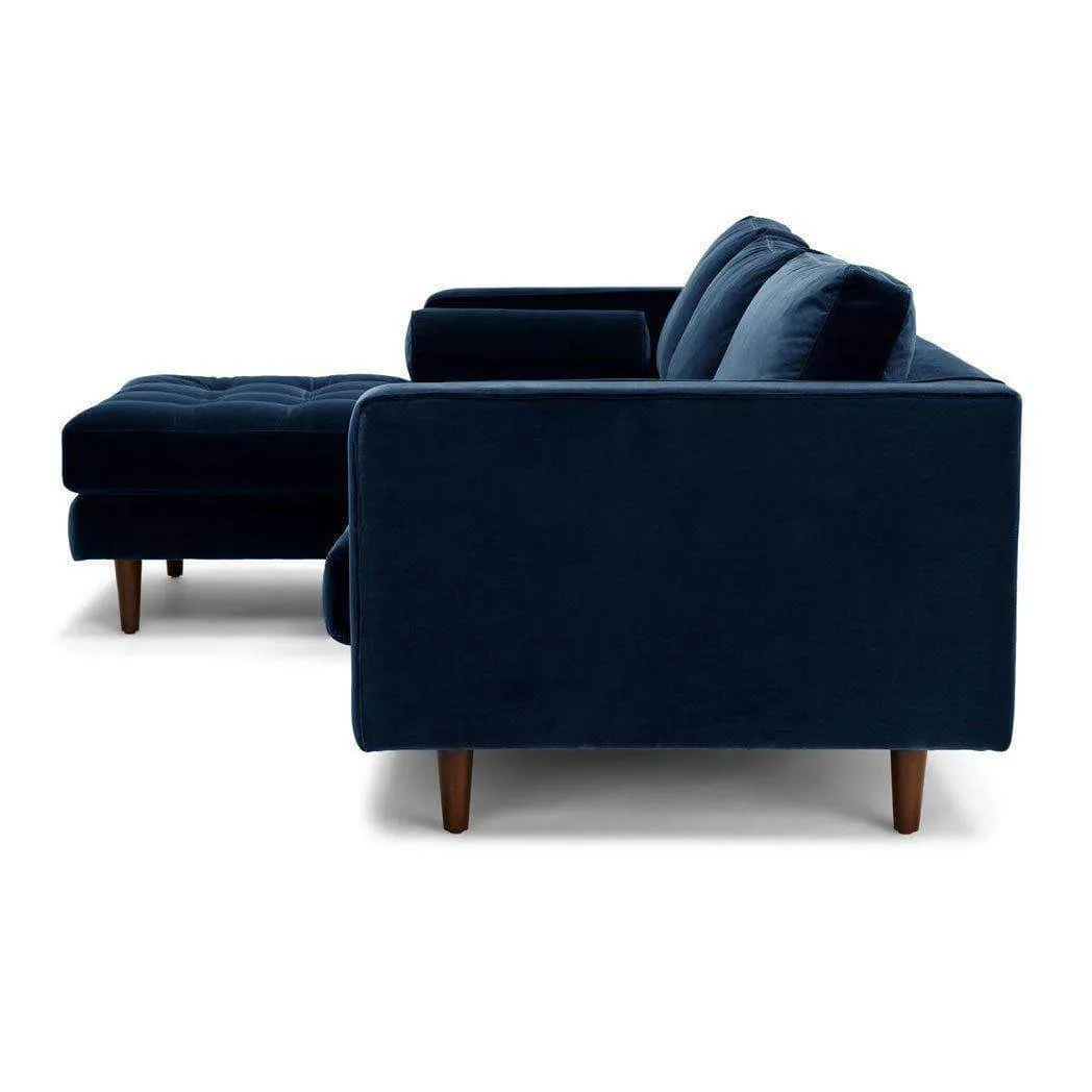 Ashla L-Shape Blue Velvet Fabric Sofa