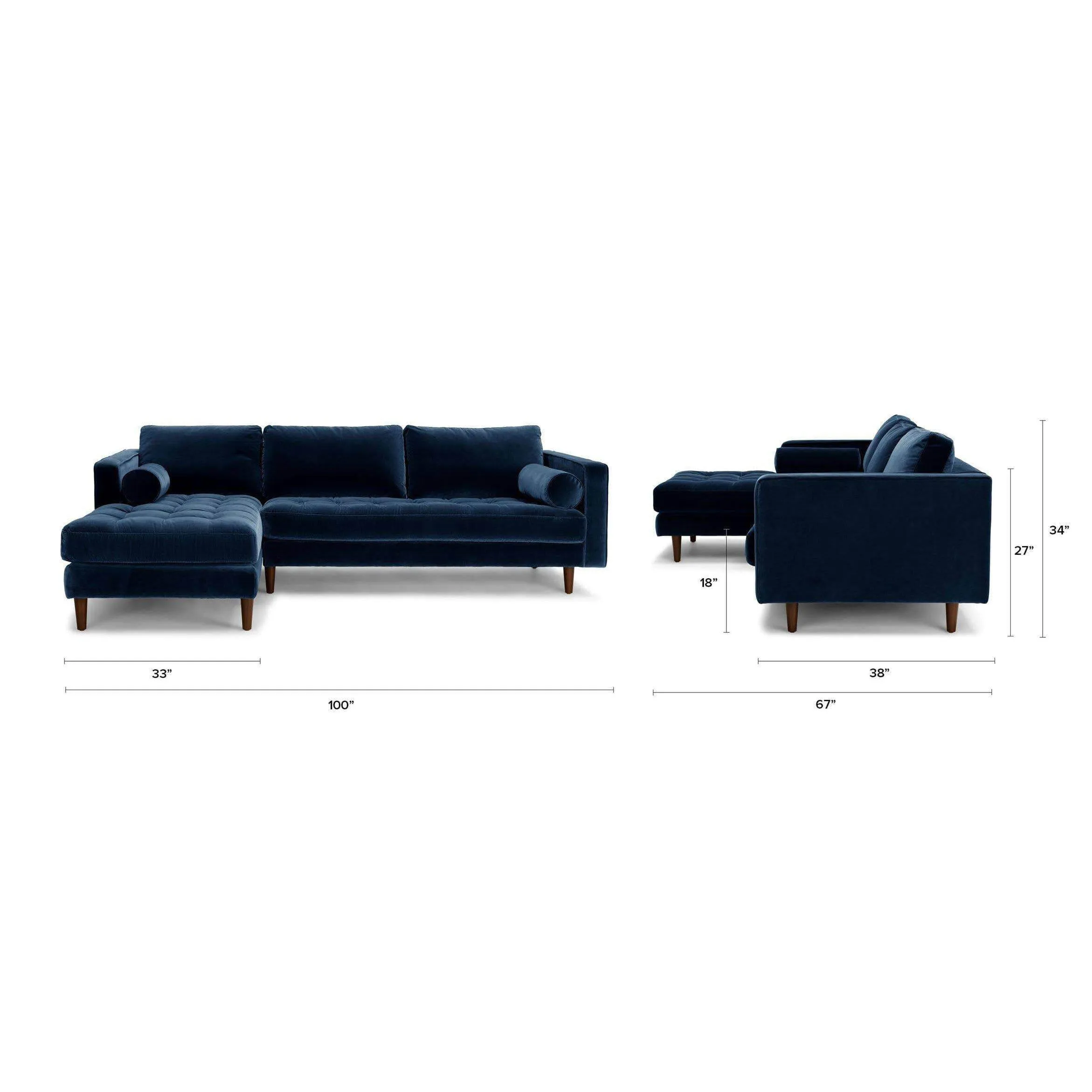 Ashla L-Shape Blue Velvet Fabric Sofa