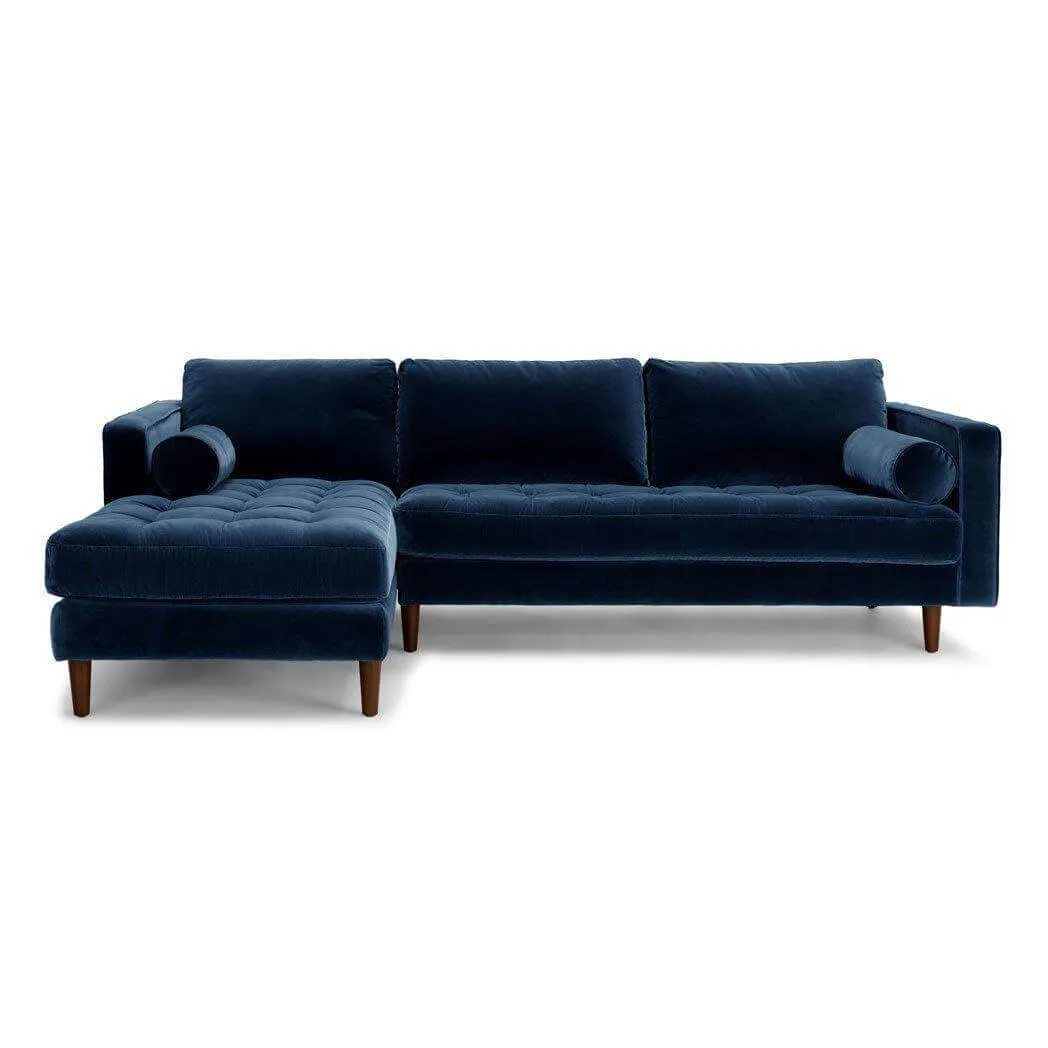 Ashla L-Shape Blue Velvet Fabric Sofa