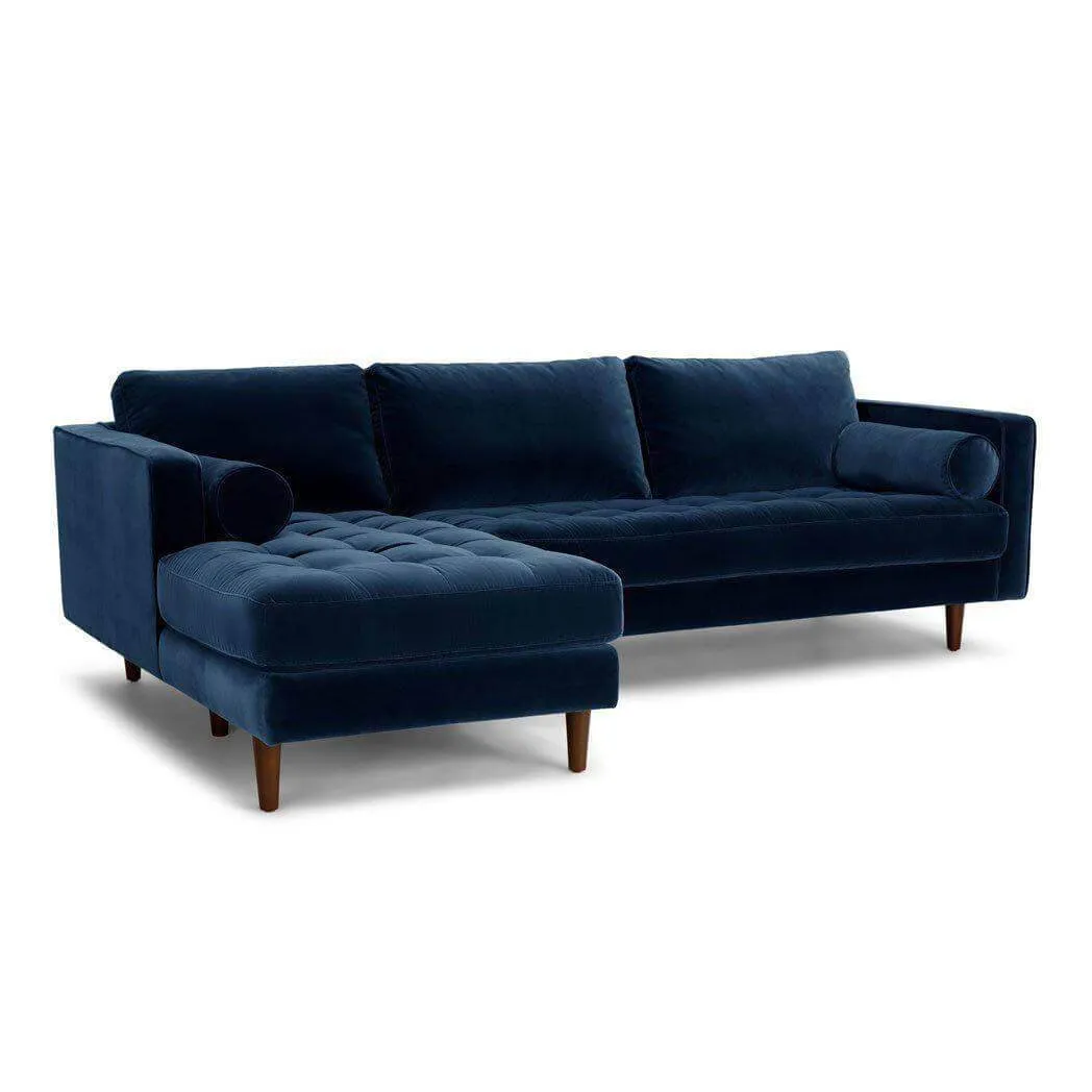 Ashla L-Shape Blue Velvet Fabric Sofa