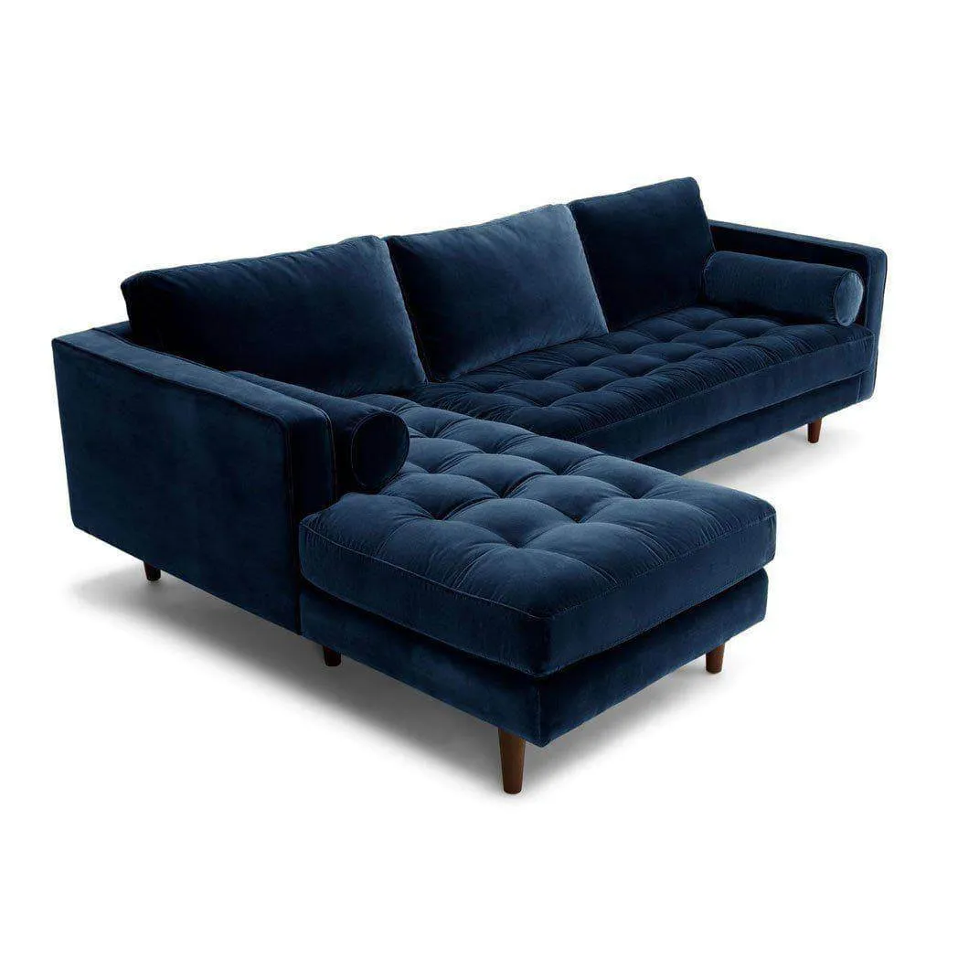 Ashla L-Shape Blue Velvet Fabric Sofa