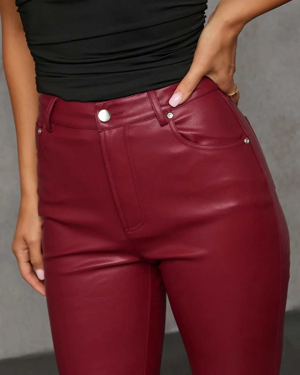 Claudette Faux Leather Pocketed High Waisted Pants