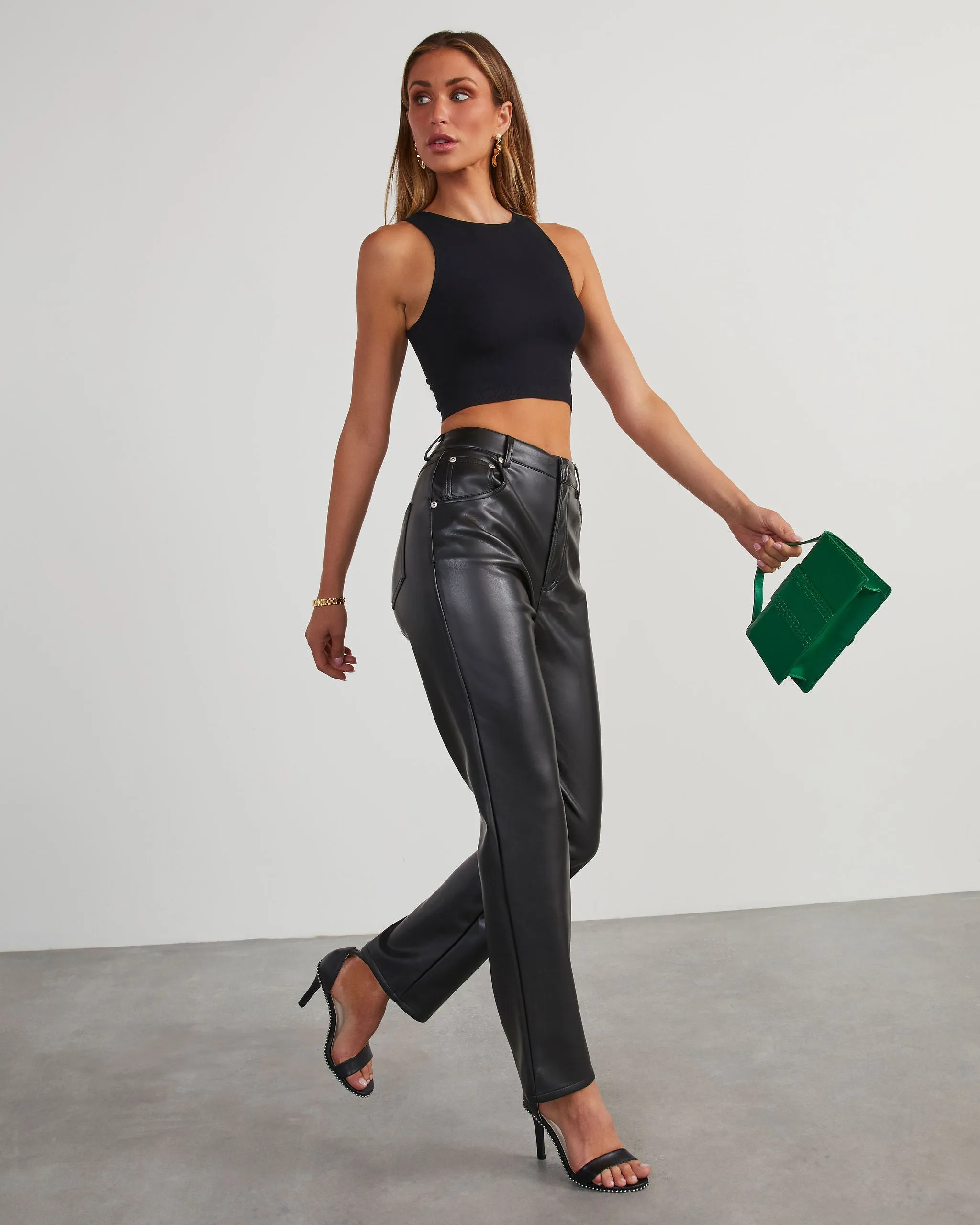 Claudette Faux Leather Pocketed High Waisted Pants