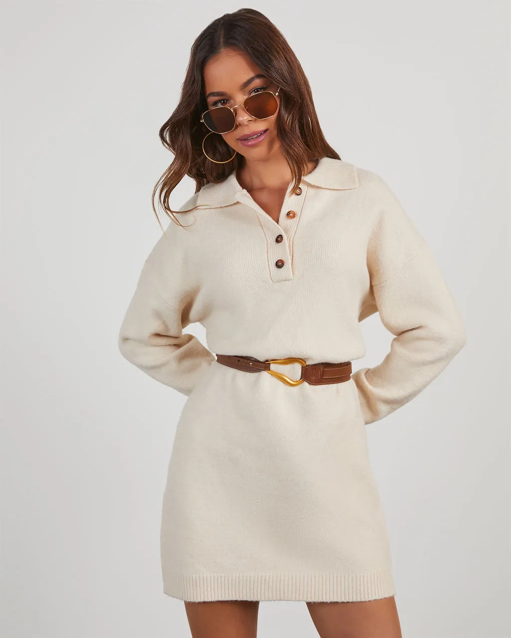 Clinton Collared Mini Sweater Dress