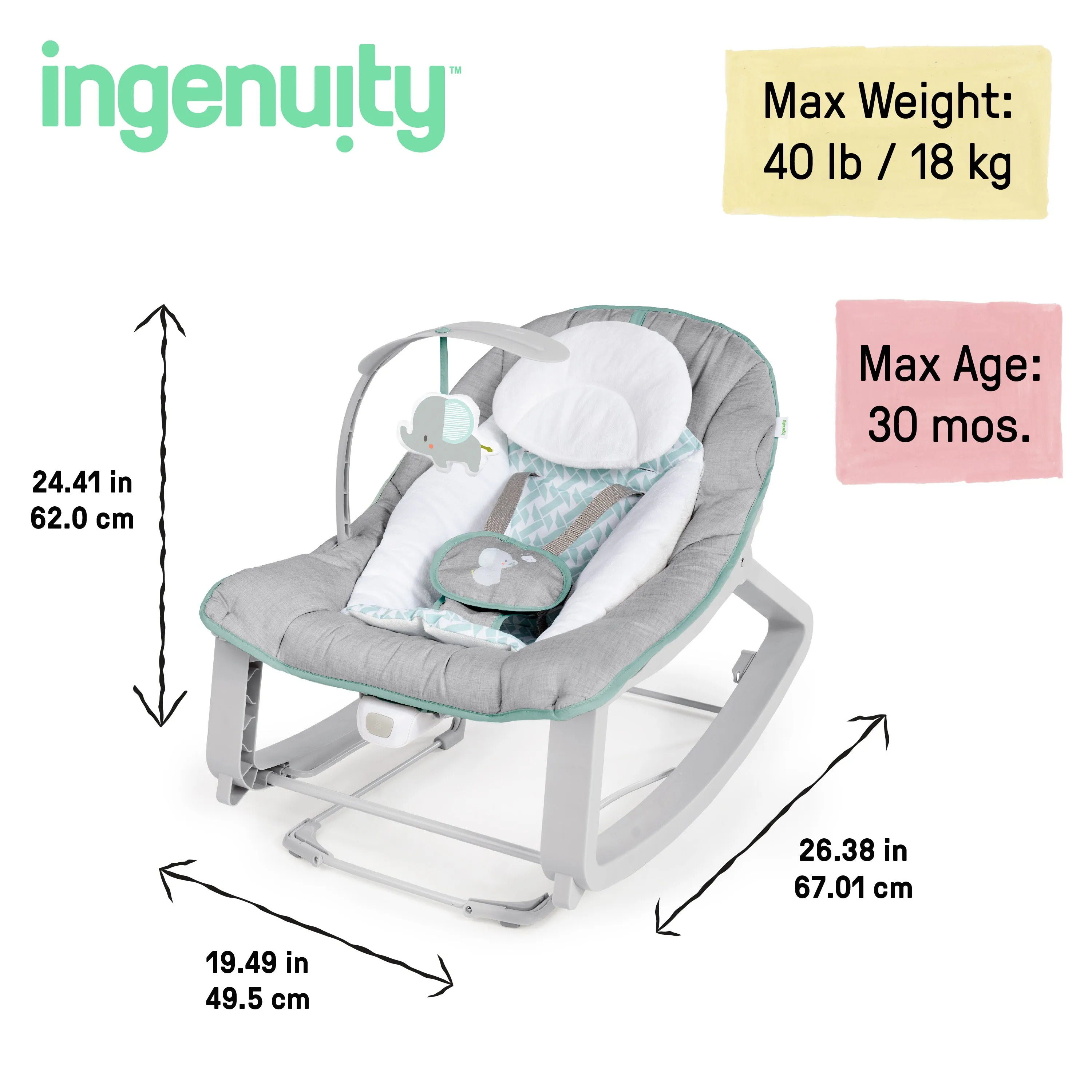 Ingenuity Keep Cozy 3-in-1 Grow with Me Baby Bouncer, Rocker & Toddler Seat, Weaver